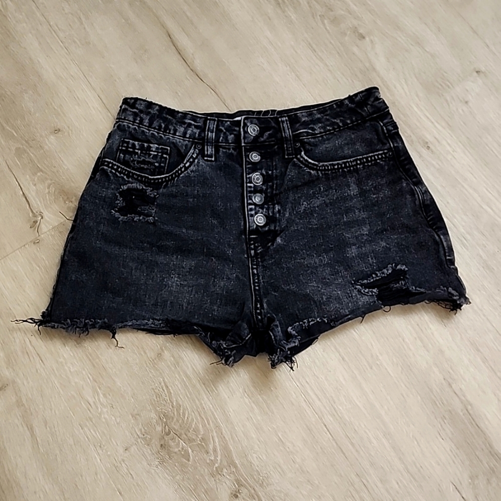 YMI Dream Authentic Denim distressed cut-off shorts, size 3, faded black